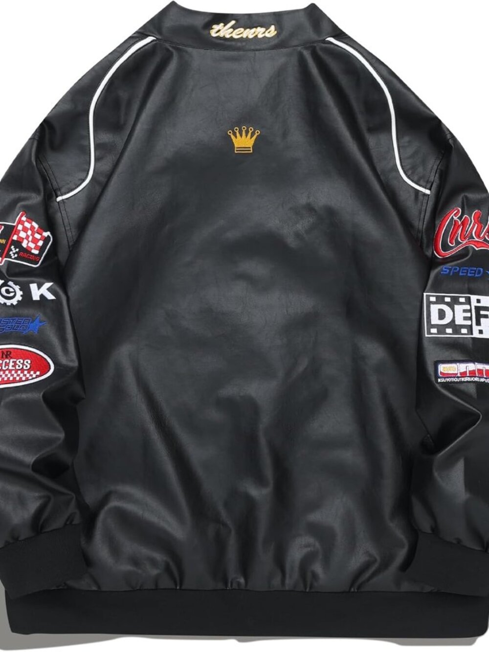 Faux Leather Motocross Jackets Oversized Vintage Racing Varsity Bomber Coat Men - Picture 5 of 6